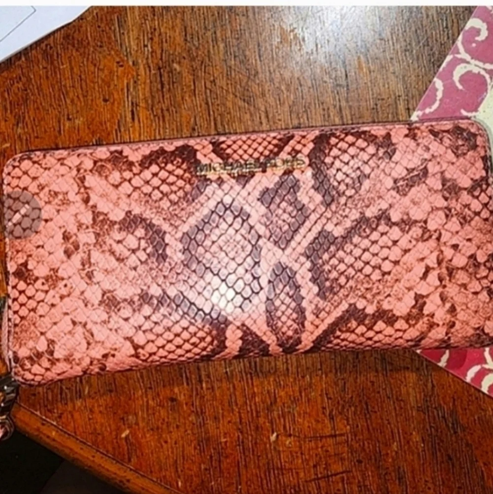 RARE Gorgeous Michael kors pink embossed python leather wallet